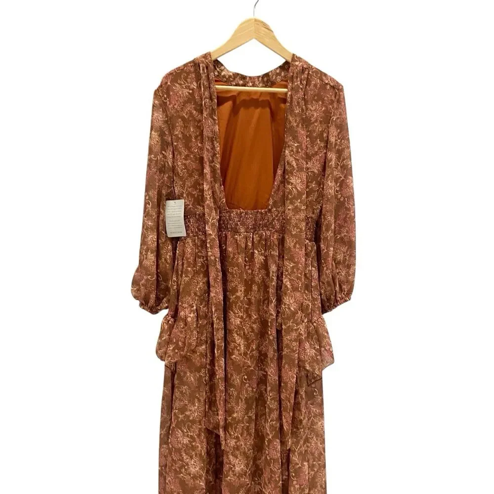 MELLODAY Floral Chiffon Maxi Dress Long Sleeve Boho Fall Fashion Women’s Small - Picture 5 of 12